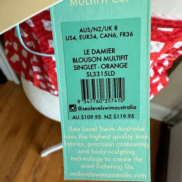 NWT Sea Level Australia Red White Check Tankini Size US 4 - Picture 5 of 9